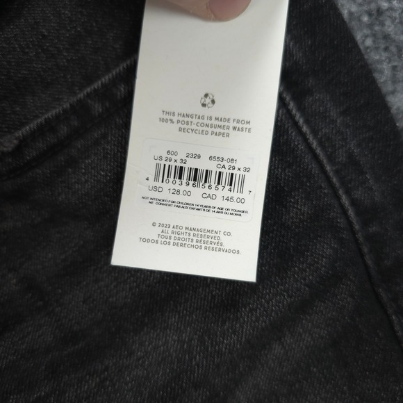 American Eagle Jeans Mens 29x31 Black Denim Slim Selvedge Button Fly Preppy - Picture 5 of 15